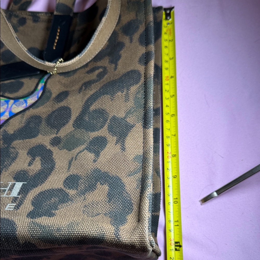 Coach Rexy Brown Camo Print Tote with Multicolor Pride Dinosaur Patch - Picture 11 of 11